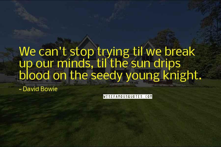 David Bowie Quotes: We can't stop trying til we break up our minds, til the sun drips blood on the seedy young knight.