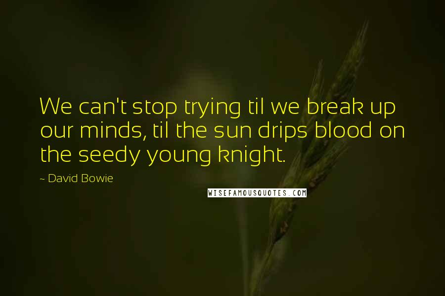 David Bowie Quotes: We can't stop trying til we break up our minds, til the sun drips blood on the seedy young knight.