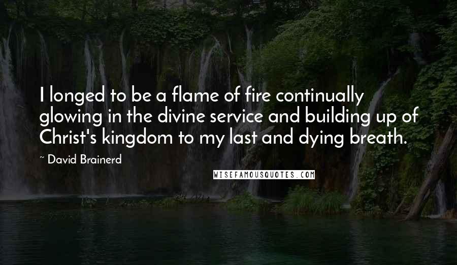 David Brainerd Quotes: I longed to be a flame of fire continually glowing in the divine service and building up of Christ's kingdom to my last and dying breath.