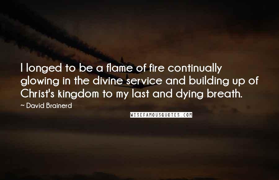 David Brainerd Quotes: I longed to be a flame of fire continually glowing in the divine service and building up of Christ's kingdom to my last and dying breath.