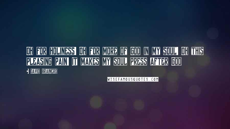 David Brainerd Quotes: Oh for holiness! Oh for more of God in my soul! Oh this pleasing pain! It makes my soul press after God