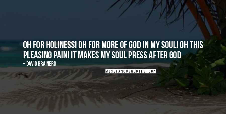 David Brainerd Quotes: Oh for holiness! Oh for more of God in my soul! Oh this pleasing pain! It makes my soul press after God