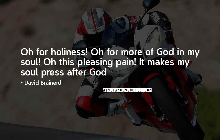 David Brainerd Quotes: Oh for holiness! Oh for more of God in my soul! Oh this pleasing pain! It makes my soul press after God