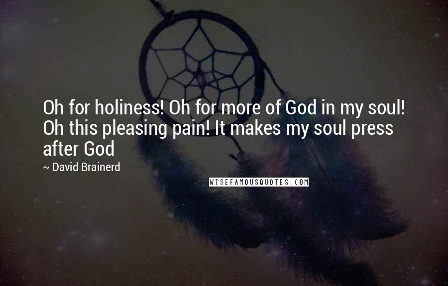 David Brainerd Quotes: Oh for holiness! Oh for more of God in my soul! Oh this pleasing pain! It makes my soul press after God