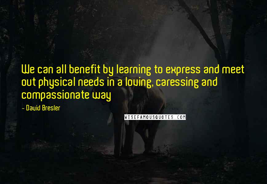 David Bresler Quotes: We can all benefit by learning to express and meet out physical needs in a loving, caressing and compassionate way