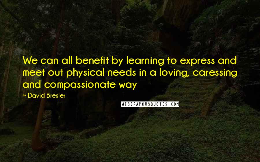 David Bresler Quotes: We can all benefit by learning to express and meet out physical needs in a loving, caressing and compassionate way