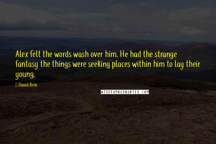 David Brin Quotes: Alex felt the words wash over him. He had the strange fantasy the things were seeking places within him to lay their young.