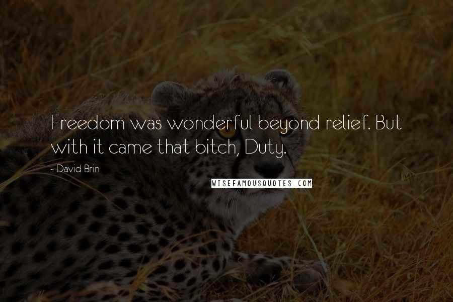 David Brin Quotes: Freedom was wonderful beyond relief. But with it came that bitch, Duty.