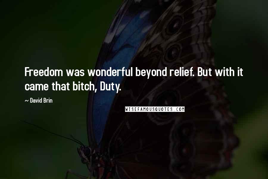 David Brin Quotes: Freedom was wonderful beyond relief. But with it came that bitch, Duty.