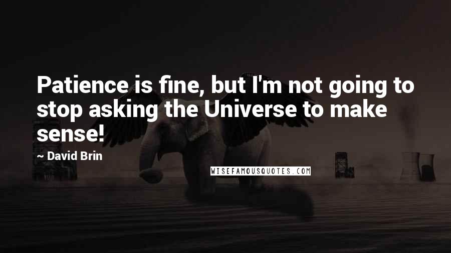 David Brin Quotes: Patience is fine, but I'm not going to stop asking the Universe to make sense!