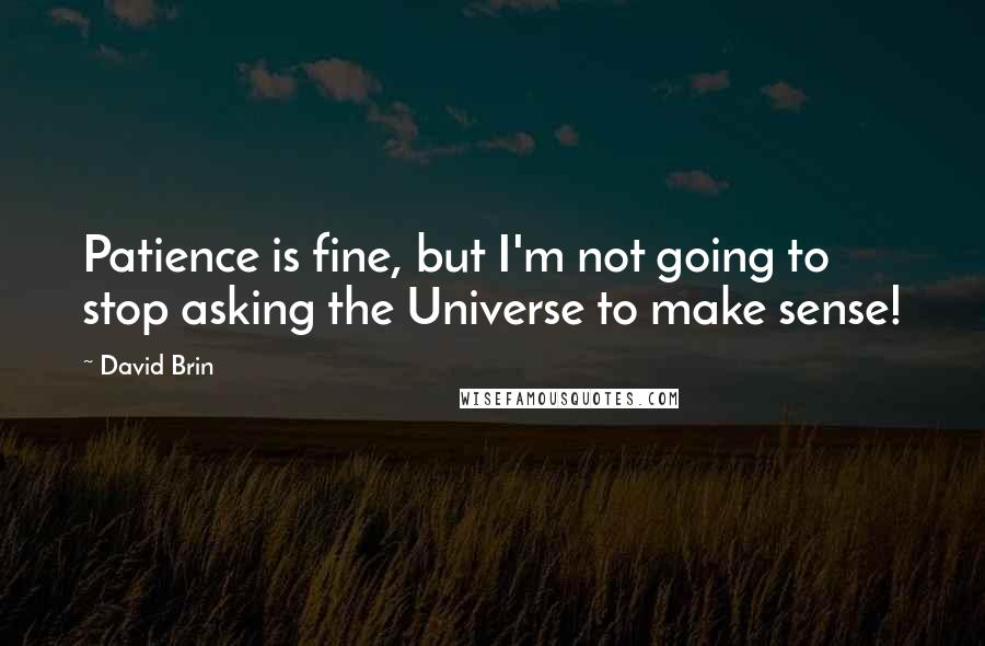 David Brin Quotes: Patience is fine, but I'm not going to stop asking the Universe to make sense!