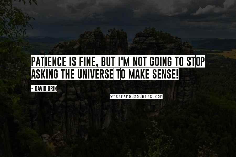 David Brin Quotes: Patience is fine, but I'm not going to stop asking the Universe to make sense!