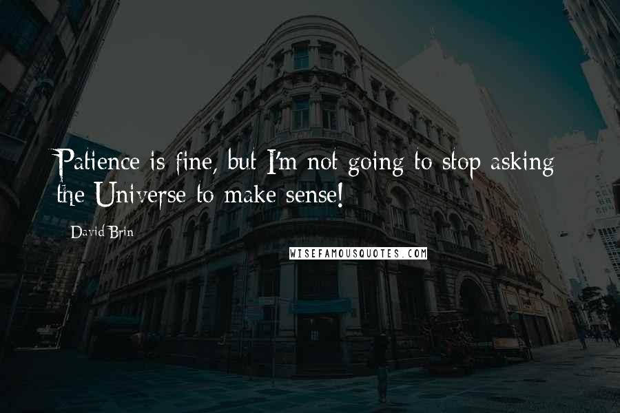 David Brin Quotes: Patience is fine, but I'm not going to stop asking the Universe to make sense!