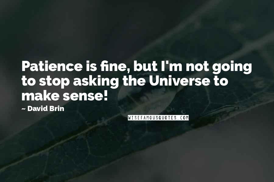 David Brin Quotes: Patience is fine, but I'm not going to stop asking the Universe to make sense!