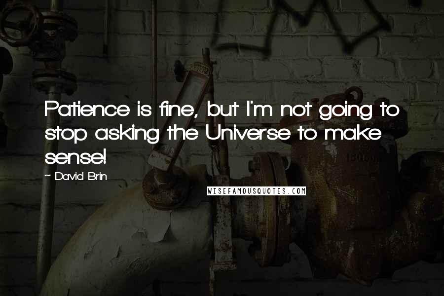 David Brin Quotes: Patience is fine, but I'm not going to stop asking the Universe to make sense!