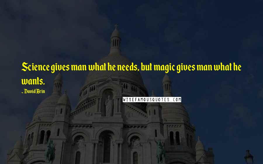 David Brin Quotes: Science gives man what he needs, but magic gives man what he wants.