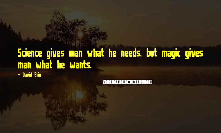 David Brin Quotes: Science gives man what he needs, but magic gives man what he wants.