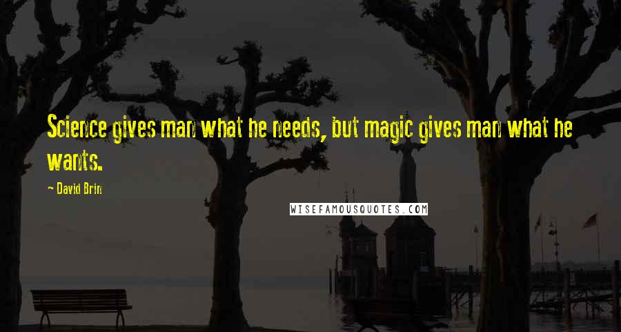 David Brin Quotes: Science gives man what he needs, but magic gives man what he wants.