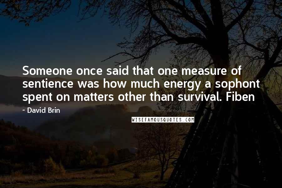 David Brin Quotes: Someone once said that one measure of sentience was how much energy a sophont spent on matters other than survival. Fiben