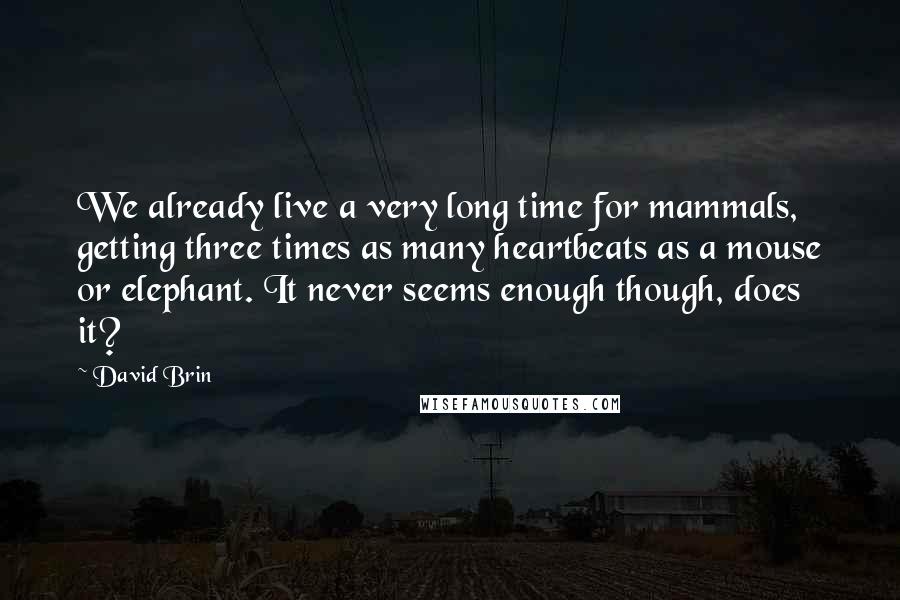 David Brin Quotes: We already live a very long time for mammals, getting three times as many heartbeats as a mouse or elephant. It never seems enough though, does it?