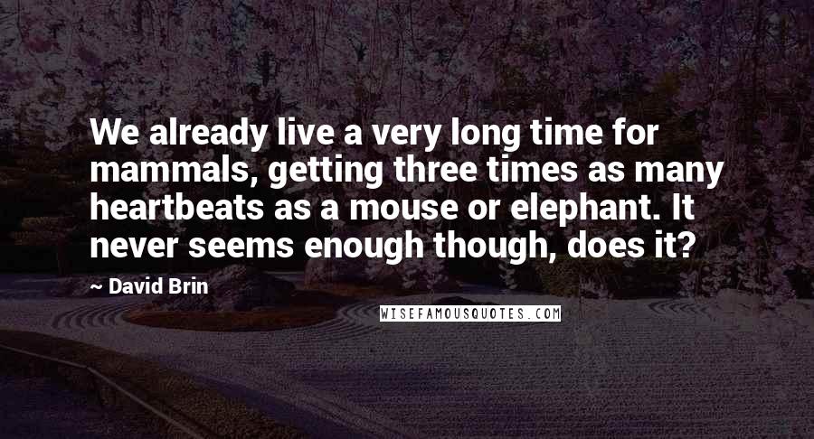 David Brin Quotes: We already live a very long time for mammals, getting three times as many heartbeats as a mouse or elephant. It never seems enough though, does it?