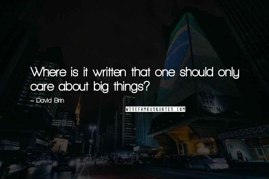 David Brin Quotes: Where is it written that one should only care about big things?