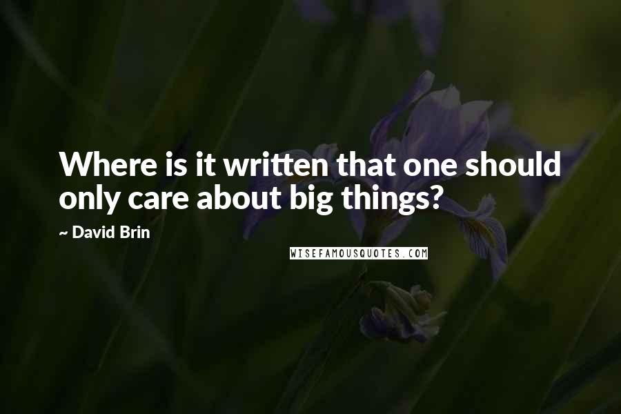 David Brin Quotes: Where is it written that one should only care about big things?