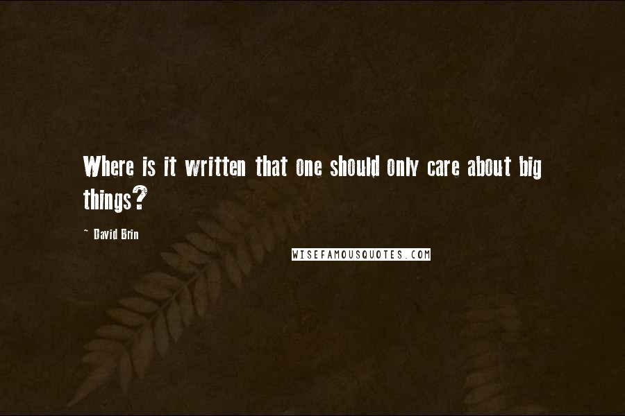 David Brin Quotes: Where is it written that one should only care about big things?