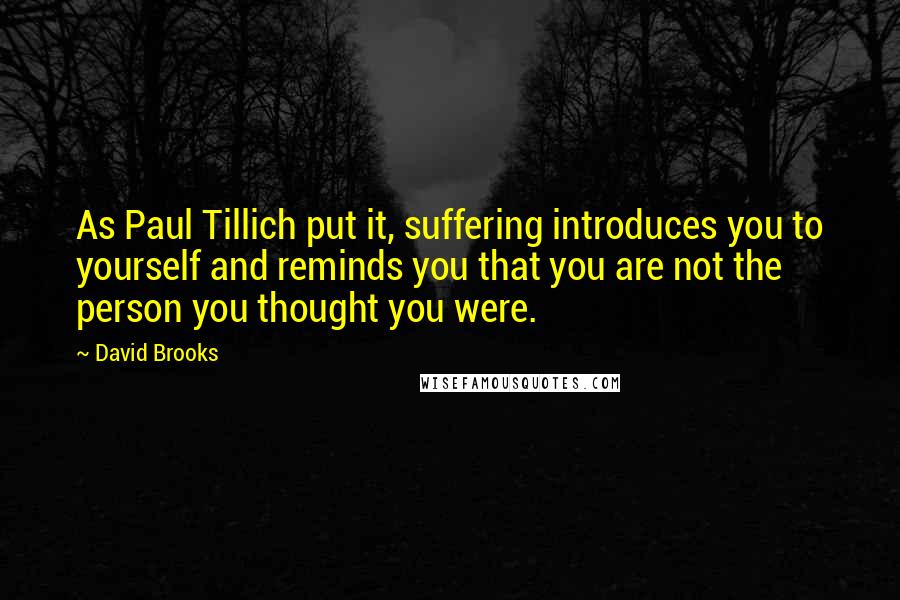 David Brooks Quotes: As Paul Tillich put it, suffering introduces you to yourself and reminds you that you are not the person you thought you were.