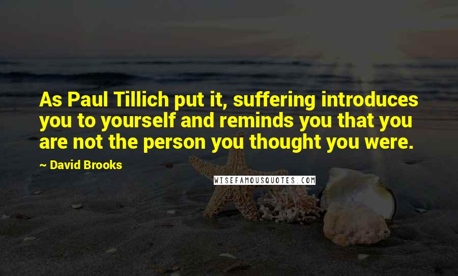 David Brooks Quotes: As Paul Tillich put it, suffering introduces you to yourself and reminds you that you are not the person you thought you were.