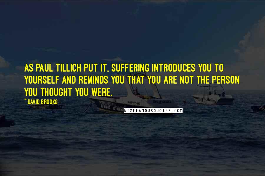 David Brooks Quotes: As Paul Tillich put it, suffering introduces you to yourself and reminds you that you are not the person you thought you were.