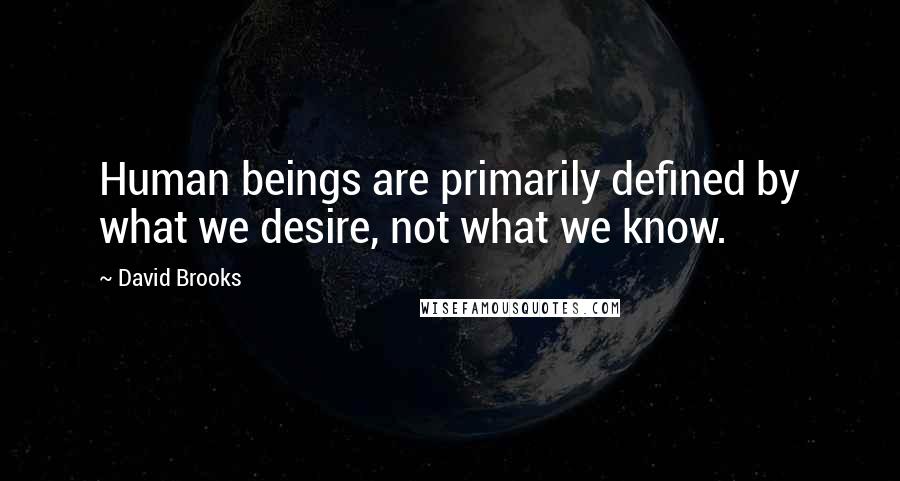 David Brooks Quotes: Human beings are primarily defined by what we desire, not what we know.