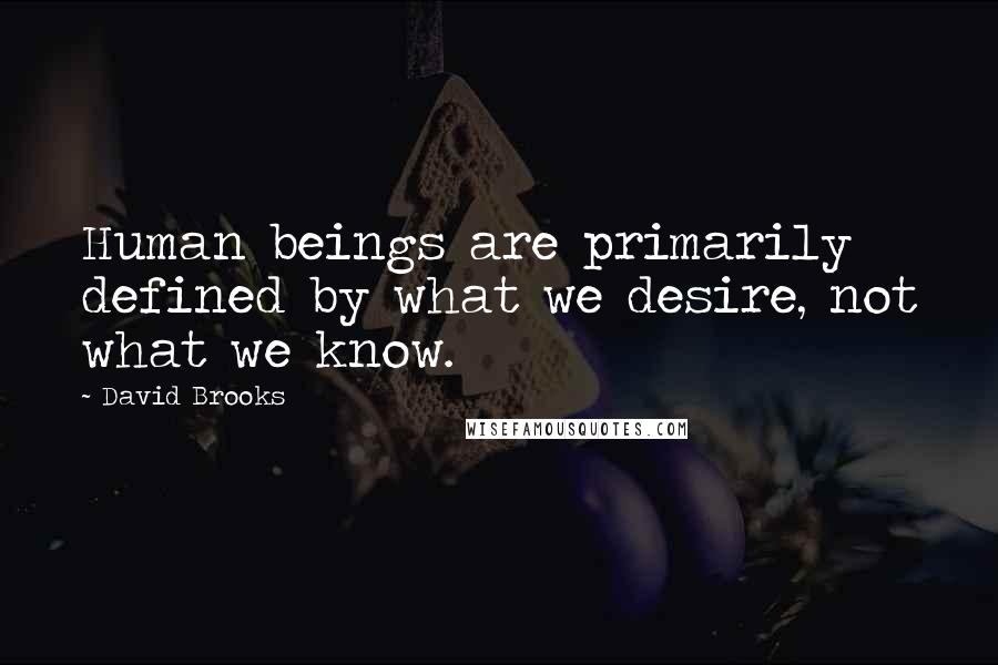 David Brooks Quotes: Human beings are primarily defined by what we desire, not what we know.