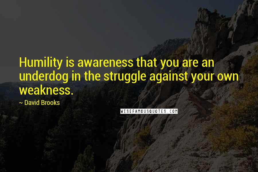 David Brooks Quotes: Humility is awareness that you are an underdog in the struggle against your own weakness.