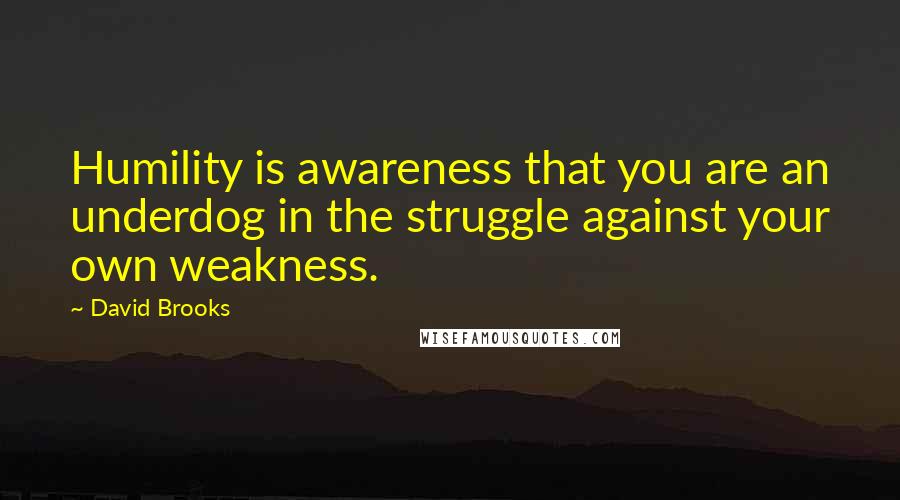 David Brooks Quotes: Humility is awareness that you are an underdog in the struggle against your own weakness.