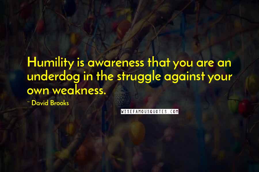 David Brooks Quotes: Humility is awareness that you are an underdog in the struggle against your own weakness.
