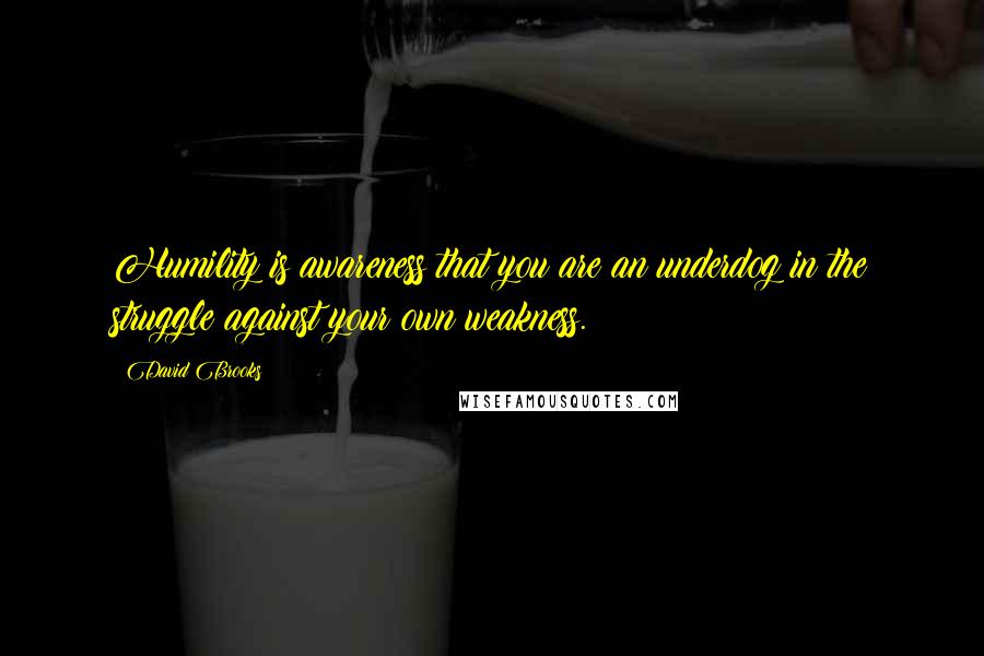 David Brooks Quotes: Humility is awareness that you are an underdog in the struggle against your own weakness.