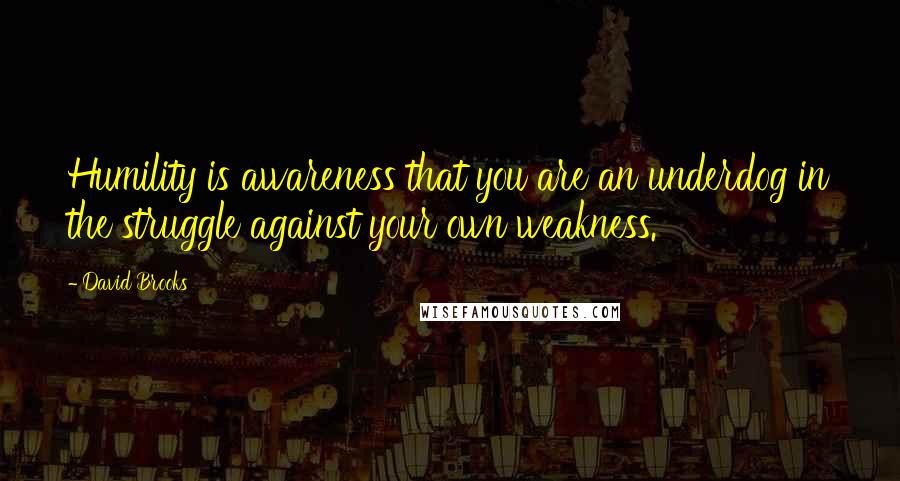 David Brooks Quotes: Humility is awareness that you are an underdog in the struggle against your own weakness.