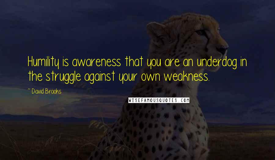 David Brooks Quotes: Humility is awareness that you are an underdog in the struggle against your own weakness.