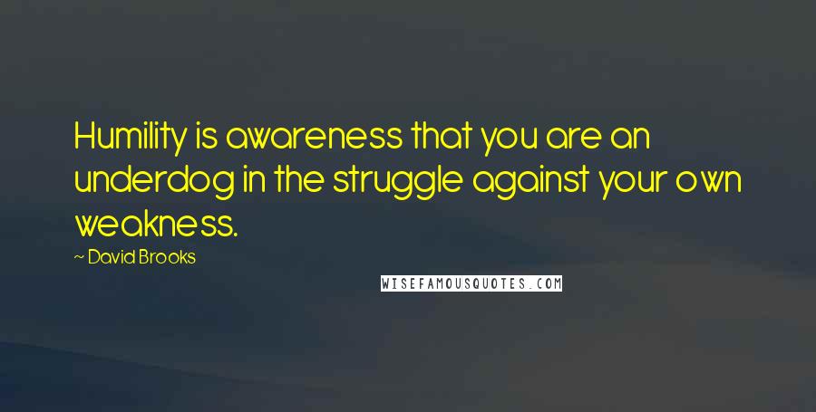 David Brooks Quotes: Humility is awareness that you are an underdog in the struggle against your own weakness.