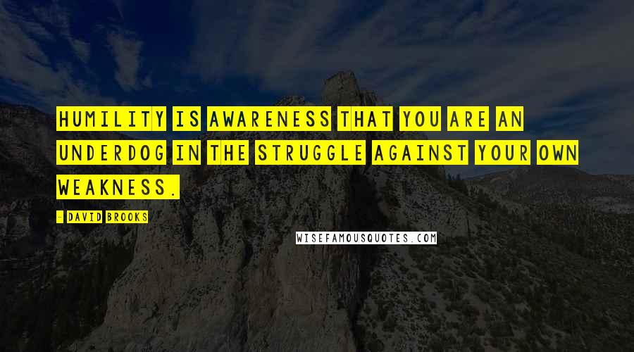 David Brooks Quotes: Humility is awareness that you are an underdog in the struggle against your own weakness.