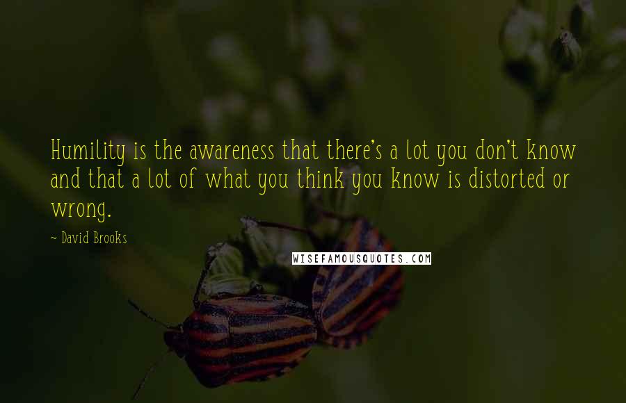 David Brooks Quotes: Humility is the awareness that there's a lot you don't know and that a lot of what you think you know is distorted or wrong.