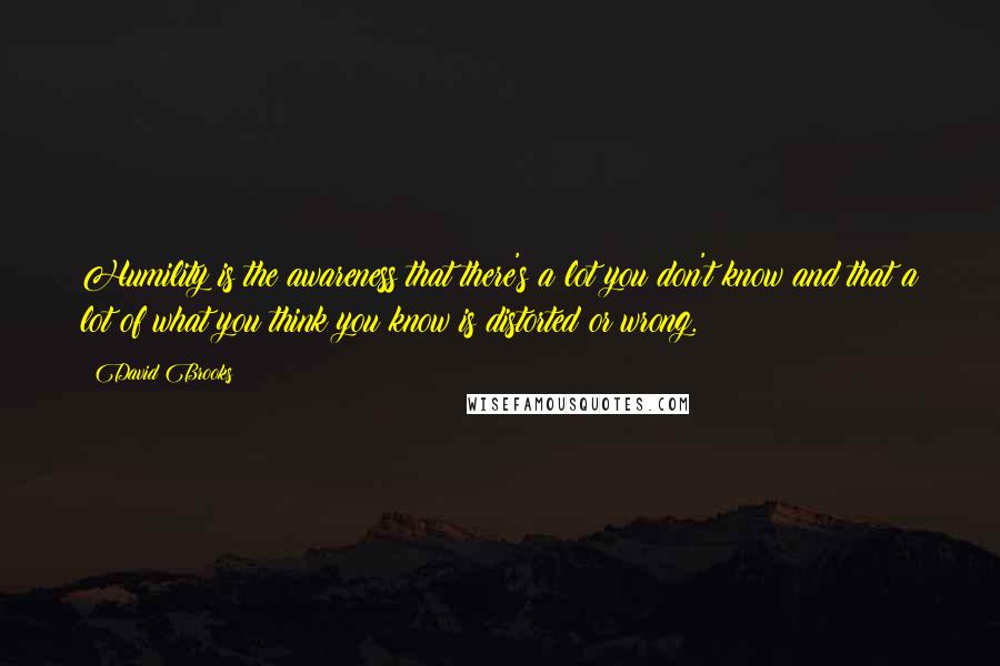 David Brooks Quotes: Humility is the awareness that there's a lot you don't know and that a lot of what you think you know is distorted or wrong.