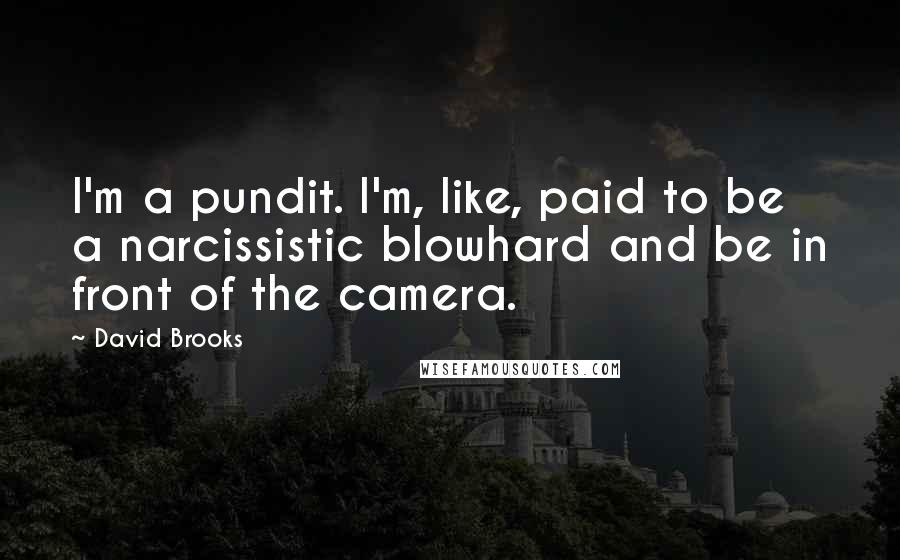 David Brooks Quotes: I'm a pundit. I'm, like, paid to be a narcissistic blowhard and be in front of the camera.