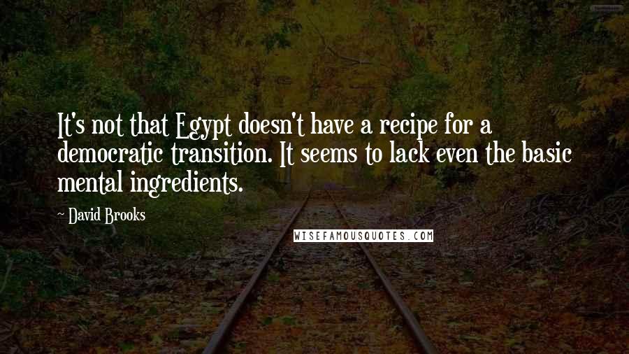David Brooks Quotes: It's not that Egypt doesn't have a recipe for a democratic transition. It seems to lack even the basic mental ingredients.