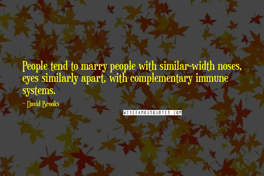 David Brooks Quotes: People tend to marry people with similar-width noses, eyes similarly apart, with complementary immune systems.