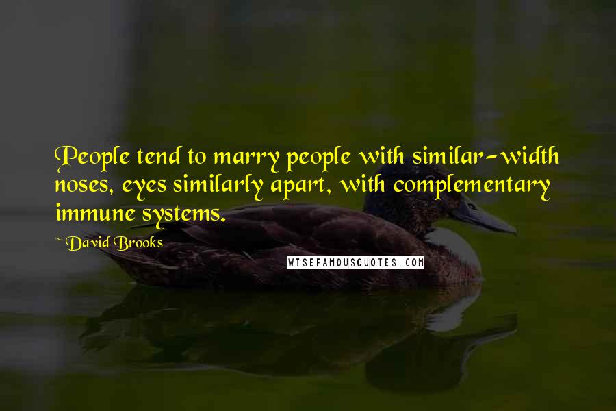 David Brooks Quotes: People tend to marry people with similar-width noses, eyes similarly apart, with complementary immune systems.
