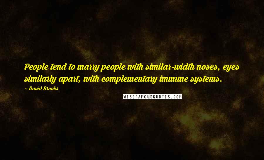 David Brooks Quotes: People tend to marry people with similar-width noses, eyes similarly apart, with complementary immune systems.