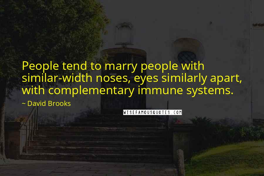 David Brooks Quotes: People tend to marry people with similar-width noses, eyes similarly apart, with complementary immune systems.