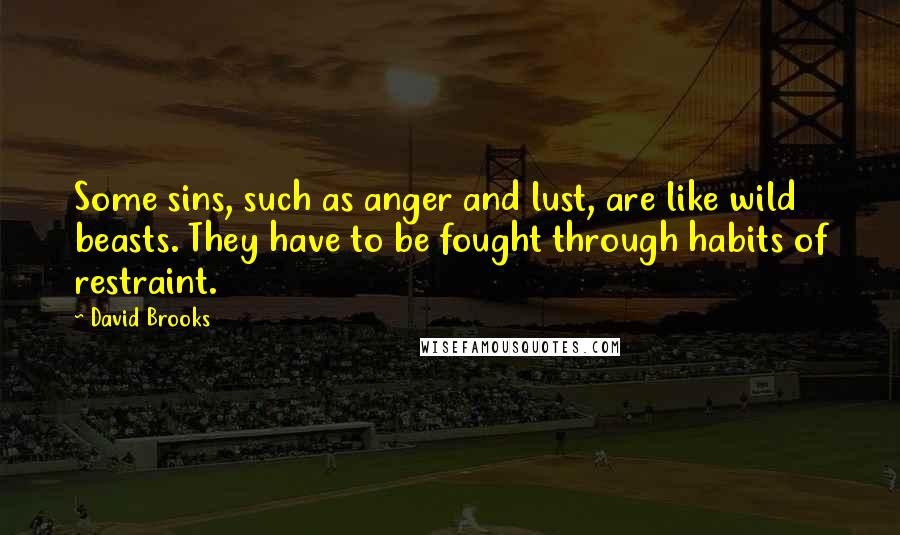 David Brooks Quotes: Some sins, such as anger and lust, are like wild beasts. They have to be fought through habits of restraint.